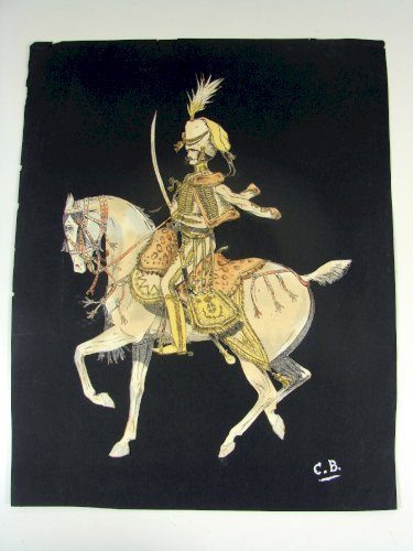 Dessin Aquarellé Soldat Armée Napoléon, Collé Support Papier Signé Charles Bazin