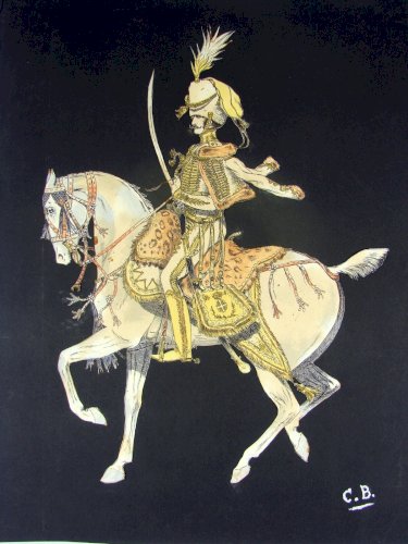 Dessin Aquarellé Soldat Armée Napoléon, Collé Support Papier Signé Charles Bazin