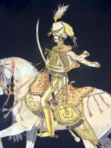 Dessin Aquarellé Soldat Armée Napoléon, Collé Support Papier Signé Charles Bazin
