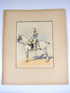 Watercolor Drawing Soldier Napoleon Army, Mat, Signed Charles Bazin
