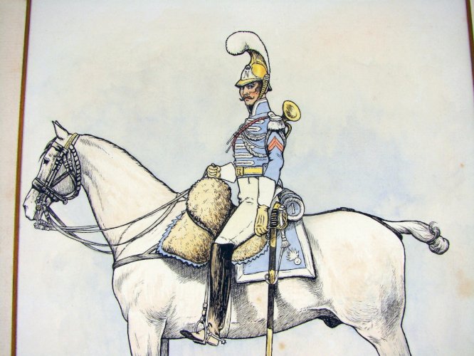 Dessin Aquarellé Soldat Armée Napoléon, Passe-Partout, Signé Charles Bazin