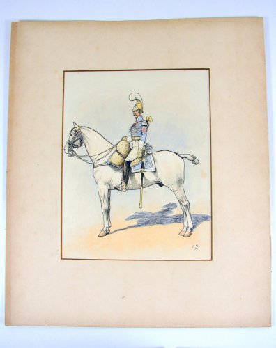 Dessin Aquarellé Soldat Armée Napoléon, Passe-Partout, Signé Charles Bazin