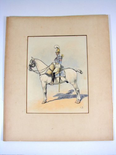 Dessin Aquarellé Soldat Armée Napoléon, Passe-Partout, Signé Charles Bazin