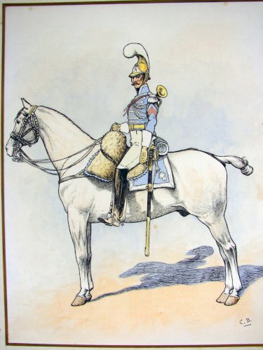Dessin Aquarellé Soldat Armée Napoléon, Passe-Partout, Signé Charles Bazin
