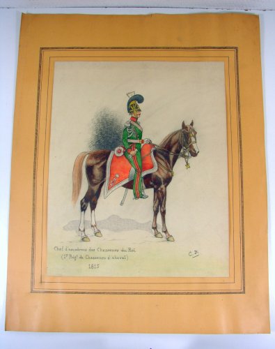 Dessin Aquarellé Support Papier Soldat Armée Napoléon I Signé Charles Bazin