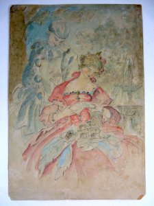 Watercolored drawing 19th CENTURY COLUMBINE by Alfred Grevin D - 33 x 23 cm