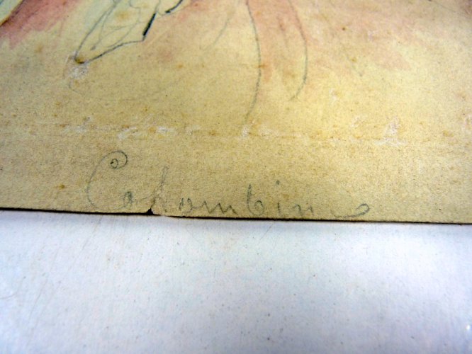 Dessin aquarellé XIX° COLOMBINE par Alfred Grevin D - 33 x 23 cm