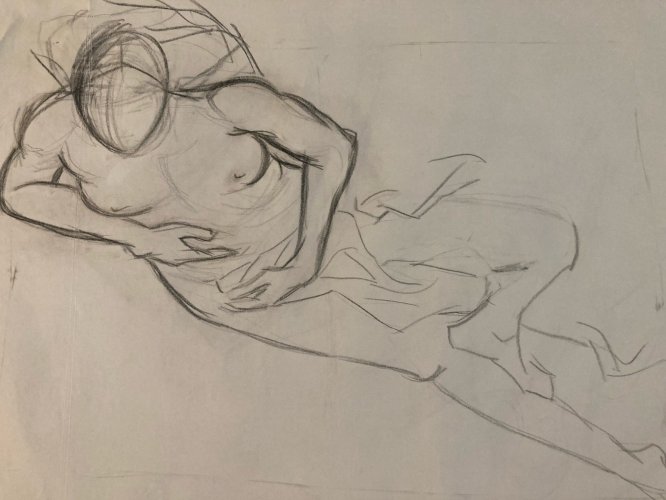 Dessin Art 1960 Fusain Sur Papier Femme Nue Nu Atelier À Identifier Crayon