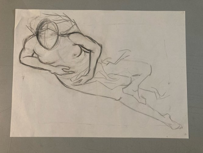 Dessin Art 1960 Fusain Sur Papier Femme Nue Nu Atelier À Identifier Crayon