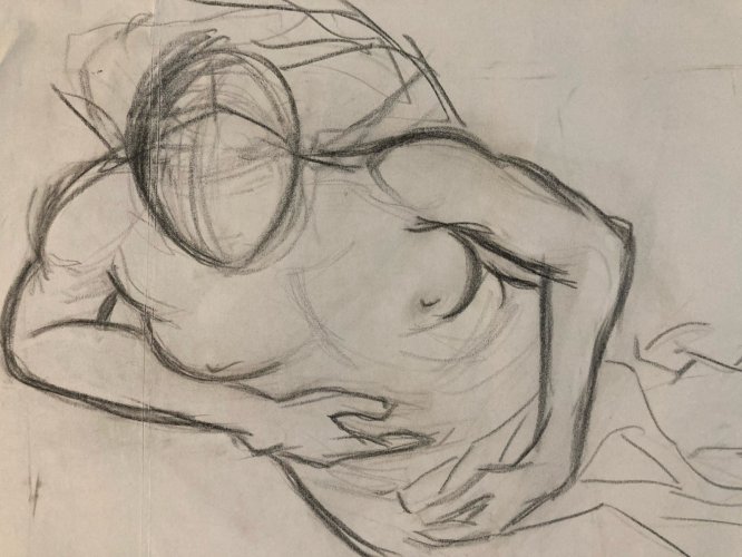 Dessin Art 1960 Fusain Sur Papier Femme Nue Nu Atelier À Identifier Crayon
