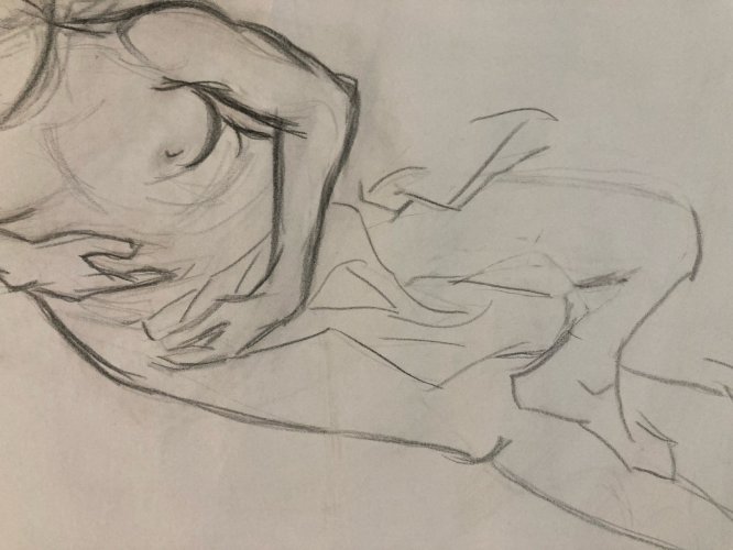 Dessin Art 1960 Fusain Sur Papier Femme Nue Nu Atelier À Identifier Crayon