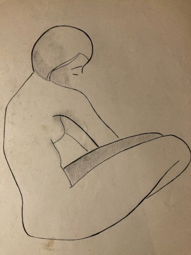 Dessin Art 1960 Sur Papier Femme Nue Nu Atelier Crayon Minimaliste Cubisme