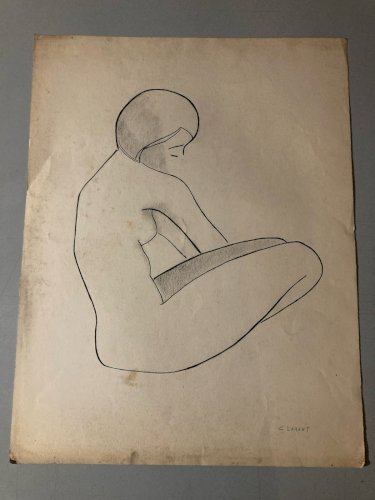 Dessin Art 1960 Sur Papier Femme Nue Nu Atelier Crayon Minimaliste Cubisme