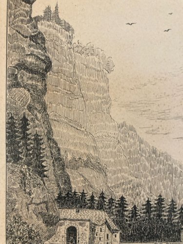 Dessin Art Brut Naïf Encre 1950 Papier Entrée Du Désert De La Grande Chartreuse