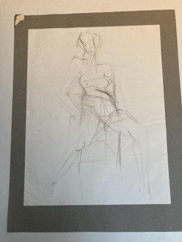 Dessin Art Crayon Femme Nu Nue Erotique Ancien Post Cubisme Papier 1970