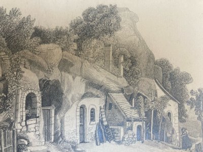 Drawing Art Pencil Paper 19th Tree Village To Identify Old House