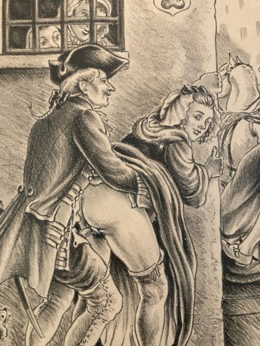 Dessin Art Curiosité Femme Homme 1950 René GonTran RANSON Drawing Ancien Old XXe