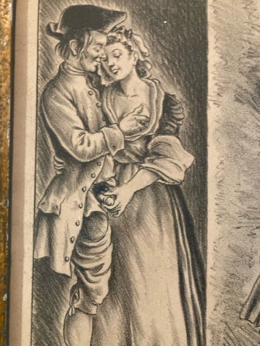 Dessin Art Curiosité Femme Homme 1950 René GonTran RANSON Drawing Ancien Old XXe