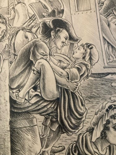 Dessin Art Curiosité Femme Homme 1950 René GonTran RANSON Drawing Ancien Old XXe