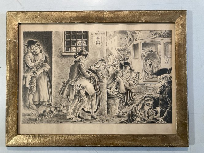 Dessin Art Curiosité Femme Homme 1950 René GonTran RANSON Drawing Ancien Old XXe