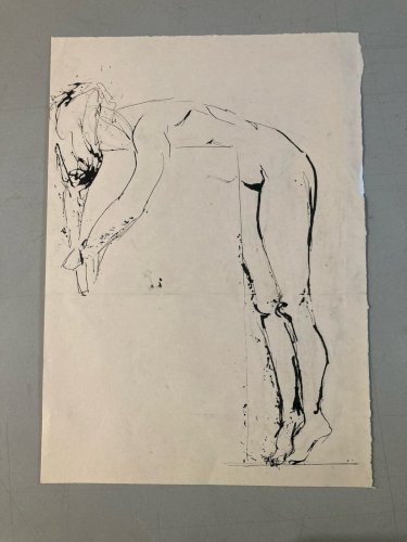 Dessin Art Encre 1980 Sur Papier Femme Nue Nu Atelier À Identifier Deco