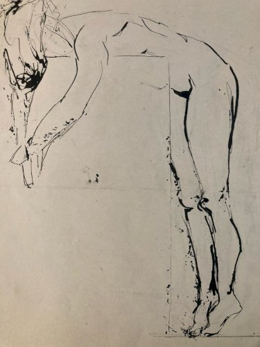 Dessin Art Encre 1980 Sur Papier Femme Nue Nu Atelier À Identifier Deco