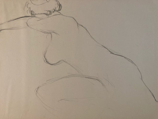 Dessin Art Fusain 1950 Sur Papier Femme Nue Nu Atelier À Identifier Crayon