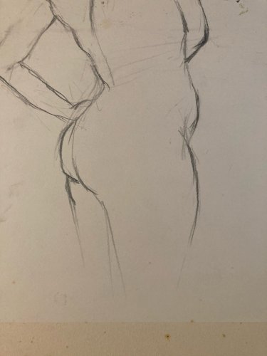 Dessin Art Fusain 1960 Sur Papier Femme Nue Nu Atelier À Identifier Crayon