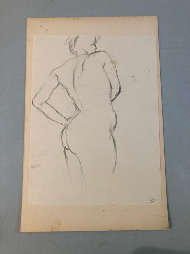 Dessin Art Fusain 1960 Sur Papier Femme Nue Nu Atelier À Identifier Crayon