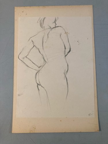 Dessin Art Fusain 1960 Sur Papier Femme Nue Nu Atelier À Identifier Crayon