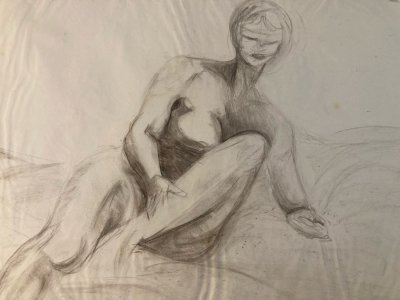 Dessin Assis Nu Crayon Femme Nue Erotique À Identifier Erotisme 1980