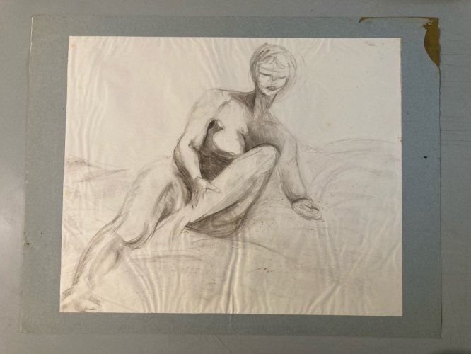 Dessin Assis Nu Crayon Femme Nue Erotique À Identifier Erotisme 1980