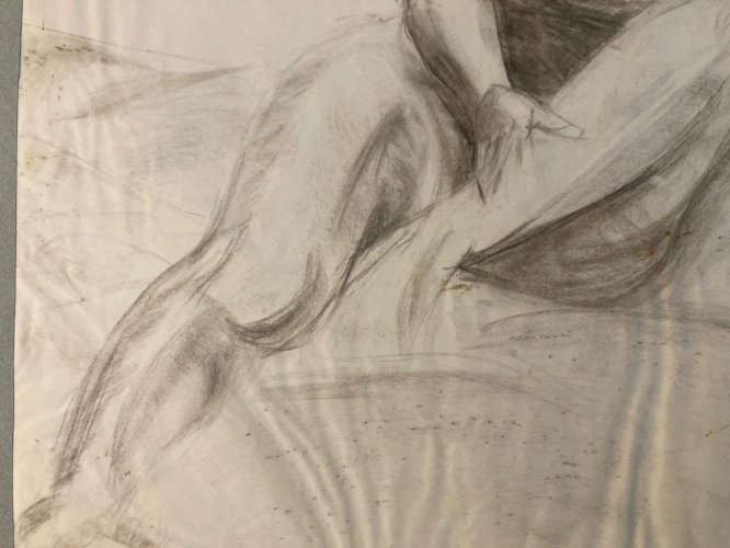 Dessin Assis Nu Crayon Femme Nue Erotique À Identifier Erotisme 1980