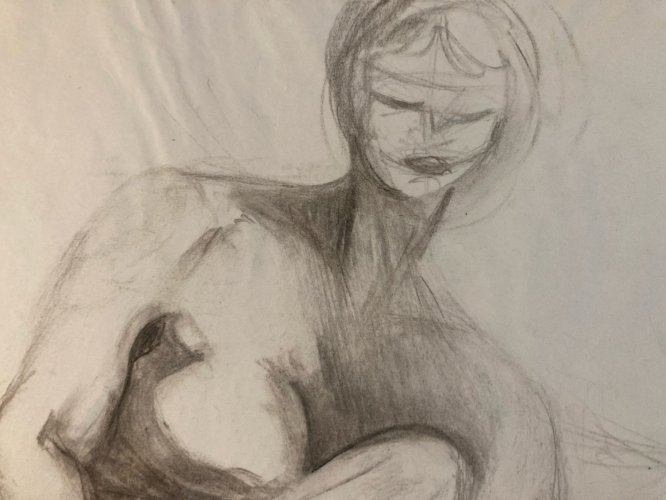 Dessin Assis Nu Crayon Femme Nue Erotique À Identifier Erotisme 1980