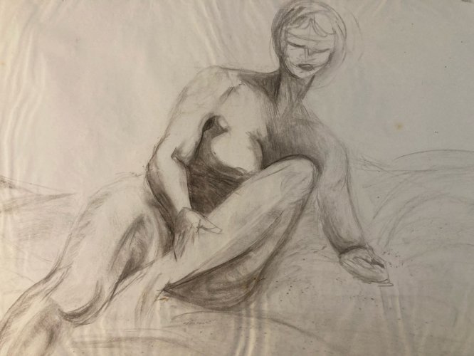 Dessin Assis Nu Crayon Femme Nue Erotique À Identifier Erotisme 1980