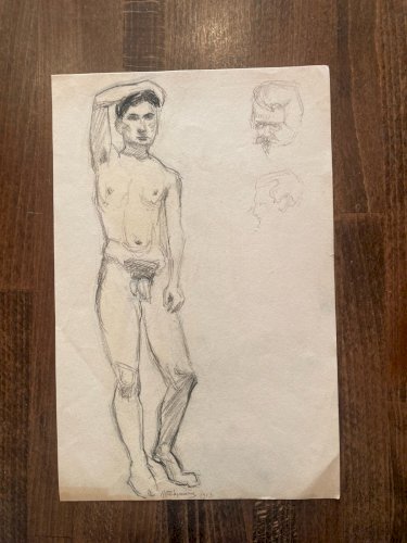Dessin Atelier Alfred Leymarie Art Deco Nu Homme Crayon Papier Erotisme 1910