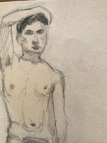Dessin Atelier Alfred Leymarie Art Deco Nu Homme Crayon Papier Erotisme 1910