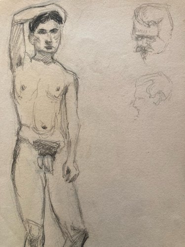 Dessin Atelier Alfred Leymarie Art Deco Nu Homme Crayon Papier Erotisme 1910