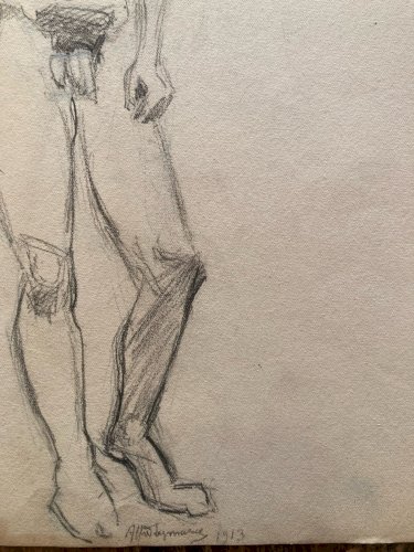 Dessin Atelier Alfred Leymarie Art Deco Nu Homme Crayon Papier Erotisme 1910