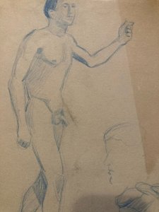 Dessin Atelier Alfred Leymarie étude Crayon Papier classique 1910 Art Déco homme