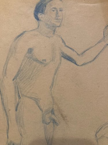 Dessin Atelier Alfred Leymarie étude Crayon Papier classique 1910 Art Déco homme