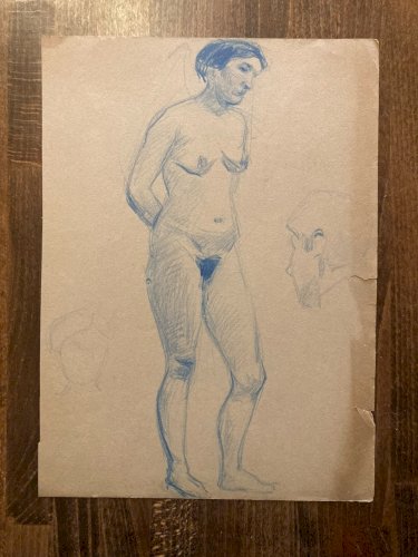Dessin Atelier Alfred Leymarie étude Femme Crayon Papier classique 1910 Art Déco