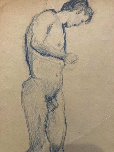 Dessin Atelier Alfred Leymarie étude Homme Crayon Papier classique 1910 Art Déco