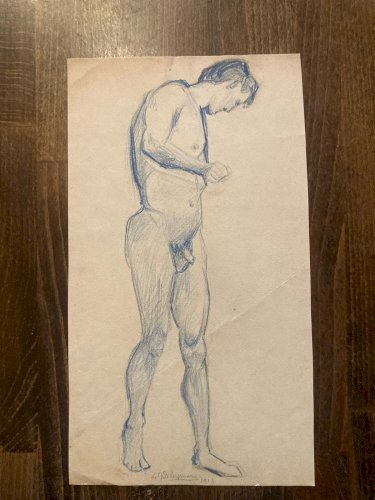 Dessin Atelier Alfred Leymarie étude Homme Crayon Papier classique 1910 Art Déco