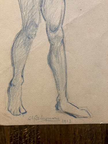 Dessin Atelier Alfred Leymarie étude Homme Crayon Papier classique 1910 Art Déco