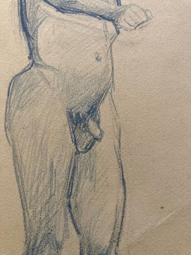 Dessin Atelier Alfred Leymarie étude Homme Crayon Papier classique 1910 Art Déco