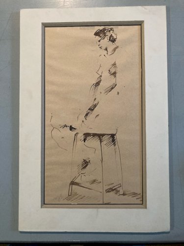 Dessin Atelier Ancien Nu Crayon Sur Papier Femme Nue Erotique 1920 Art Déco 1930