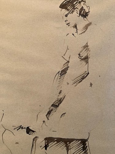 Dessin Atelier Ancien Nu Crayon Sur Papier Femme Nue Erotique 1920 Art Déco 1930