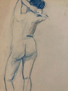Dessin Atelier Ancien Nu Crayon Sur Papier Femme Nue Erotique 1920 Art Déco
