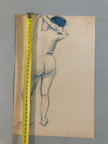 Dessin Atelier Ancien Nu Crayon Sur Papier Femme Nue Erotique 1920 Art Déco